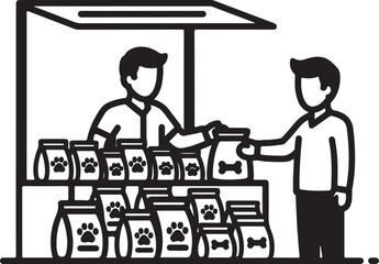 Fototapeta premium Pet food, dog food, pet store, shopping, black and white illustration, vector graphics, pet supply