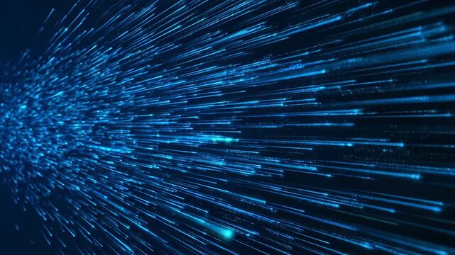 Blue lines of light emerging on a dark background