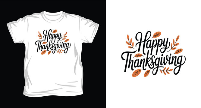 Happy thanksgiving t-shirt and logo with fall leaves