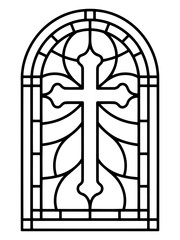 Fototapeta premium Sacred Light: A stained-glass window in the form of a cross, a symbol of faith and hope, shines with an inner light, representing the eternal.