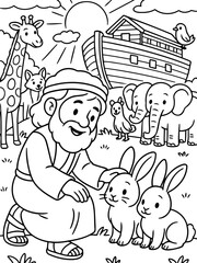 Fototapeta premium Noah's Ark: A cheerful illustration of the biblical story of Noah's Ark, showcasing a gathering of diverse animals.