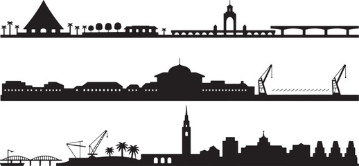 Obraz premium International city skyline silhouettes vector pack with famous architecture and landmarks