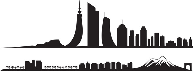 Obraz premium Kuwait and united arab emirates skylines silhouette set tourism and travel flat vector art