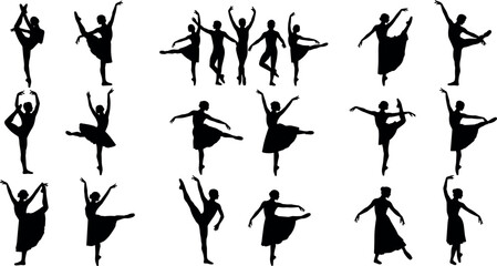 Artistic Black and White Ballerina Silhouette Icons Assorted Ballet Poses and Gestures © MdMojnu