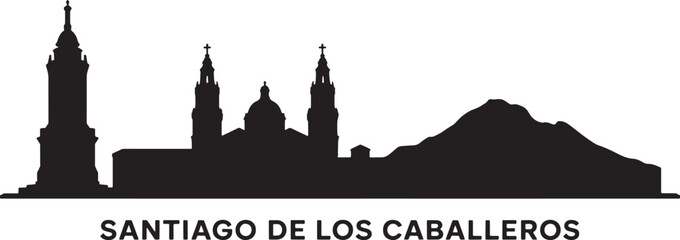 Obraz premium Santiago de los caballeros dominican republic skyline with monument and cathedral silhouettes
