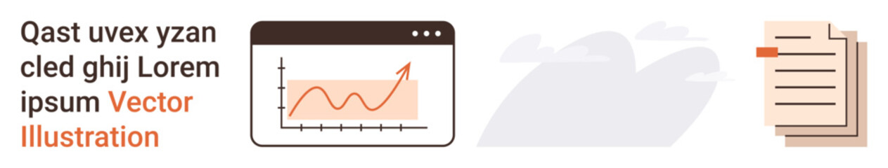 Data analysis, business growth, reporting tools, corporate management, information storage, strategic planning. Growth chart in browser, document stack icons. Data analysis and business growth © robu_s
