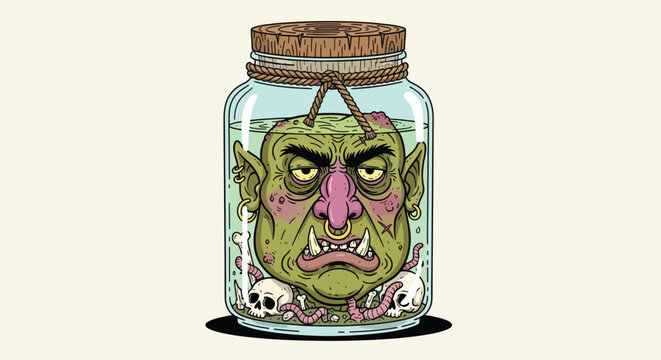 Green Goblin Head Preserved in Jar with Skulls 1.