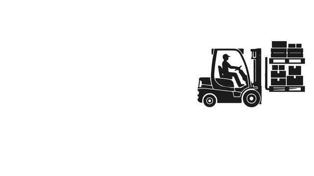 Forklift operator lifting pallet with boxes silhouette animation