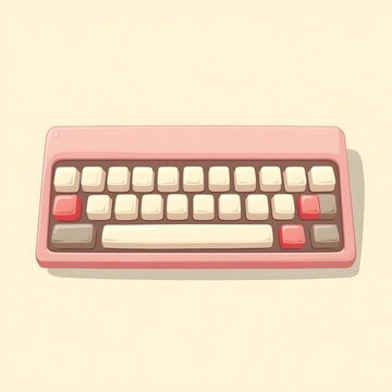 A pink keyboard with white and red keys on a beige background