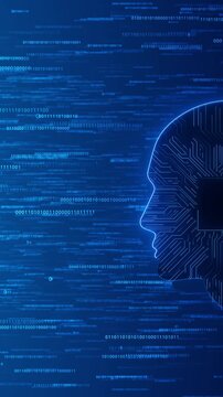 Cyber Technology Innovation Artificial intelligence AI brain animation 3D blue particle digital brain grid line technology icon futuristic HUD background abstract background vertical video concept