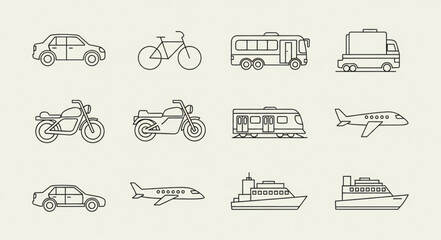 Various Vehicles Line Drawings Collection. © Bani