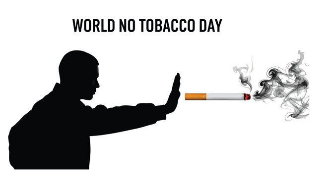 Silhouette of a young man refusing a burning cigarette to promote world no tobacco day awareness