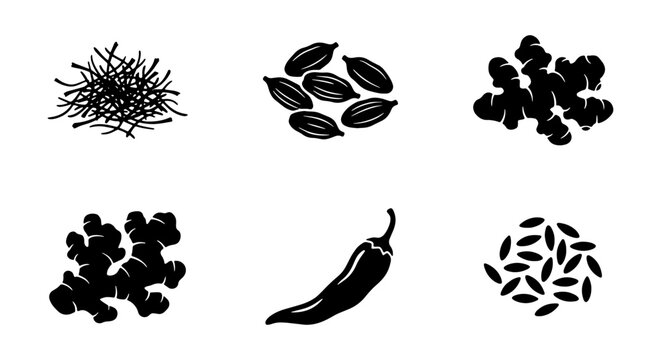 Spice Icon Set Minimalist Black And White Vector Illustration
