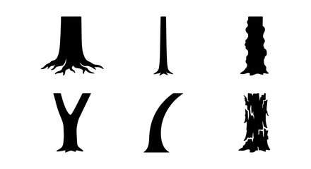Diverse Tree Trunk Silhouettes, Forest Base Vector Icons, Nature Elements Collection, Woodland Design Graphics © Afrina