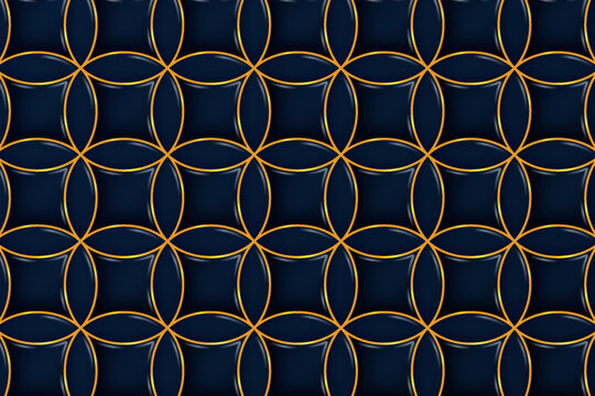 indigo blue flowar ceramic illustration nbackground with line gold shiny. Can be used for floor tiles, home decoration, textile fabrics, wallpaper
