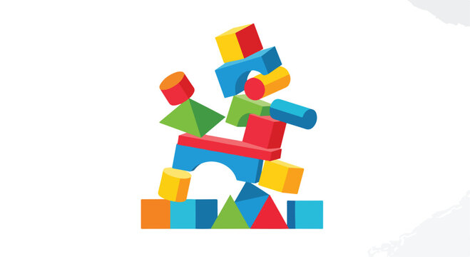 A stack of colorful blocks in various shapes