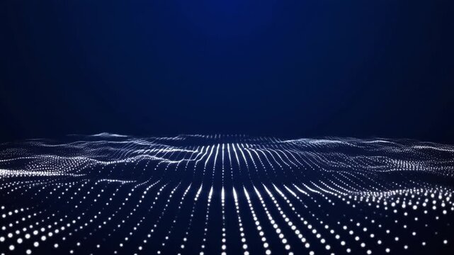 ミニマル白ドットマトリクスパターンが浮かぶ深いネイビーブルー抽象背景 シームレスループ プレゼン・テクノロジー系YouTube用 16:9 4K