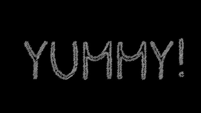 Yummy!: A playful chalkboard-style rendering of the word YUMMY! expresses culinary delight, perfect for food-related projects and visual storytelling.