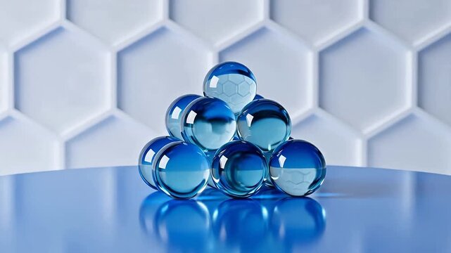 Blue glass spheres on reflective surface
