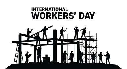 Obraz premium Construction workers laboring together on a building site to commemorate the annual international workers day holiday