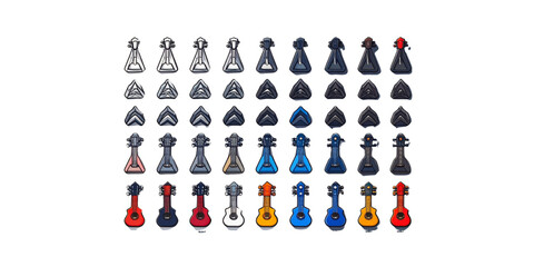 Assorted chess pieces in various colors and styles on a plain background Vector © MST REZIA