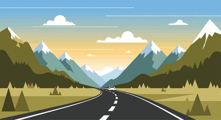 A serene mountain landscape with a winding road © Komsatun