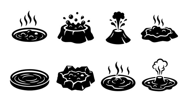 Volcanic Eruption Icons Silhouette Set