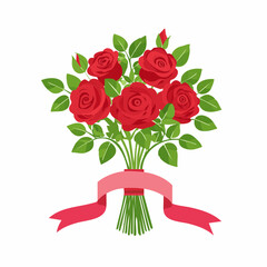 Fototapeta premium Bouquet of Red Roses with Pink Ribbon