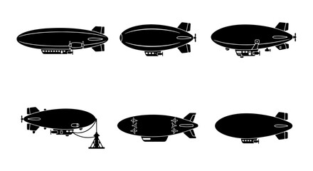 Airship Silhouette Set Minimalist Black And White Vector Icon Pack © Nusrat