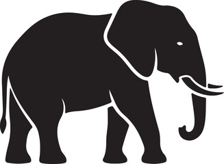 Fototapeta premium Cute cartoon elephant silhouette with trunk curled isolated on transparent background