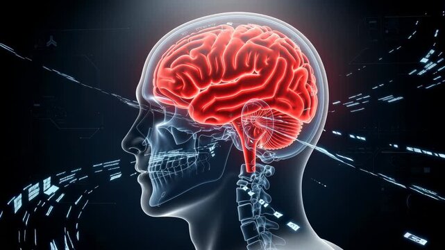 3D illustration of human brain anatomy with glowing digital neural connections and futuristic background
