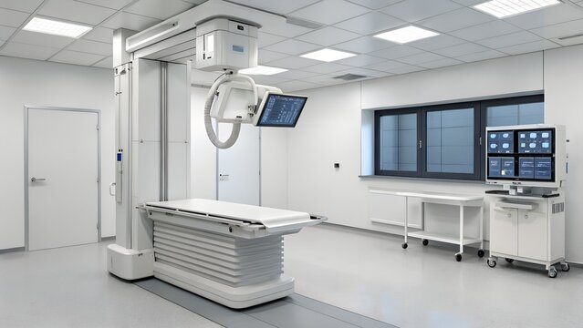 Modern Medical Imaging Room with X-Ray Machine &ndash; Healthcare, Diagnostic, Technology, Hospital, Radiology, Equipment, Imaging, Medicine, Room, Clinical, Facility, Diagnostic, X-Ray, Medical
