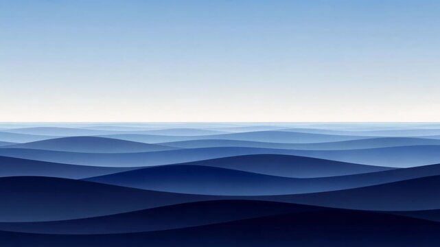 Calm endless ocean waves under clear blue sky with smooth gradient horizon