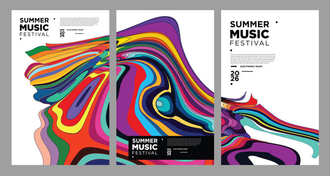 Colorful abstract posters for summer music festival events