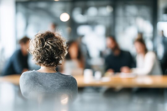 ostracized employee sitting alone at desk while coworkers collaborate