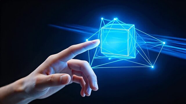 Hand interacting with glowing digital shape
