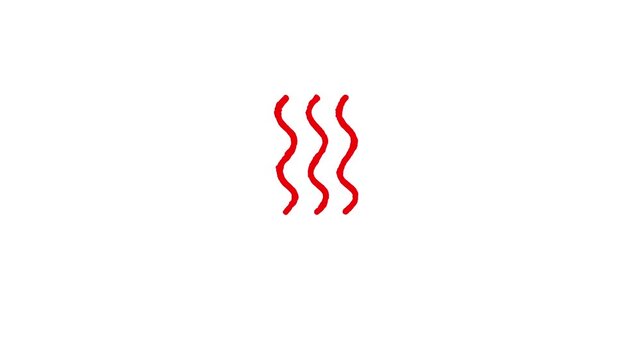 Three red wave lines animation, hot smoke concept, lines in cute doodle style, additional elements for angry expressions, hot food smoke, transparent background, 4k video