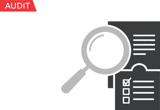 Audit documentation and magnifying glass represent the systematic review and verification process necessary for ensuring financial accuracy and regulatory compliance.