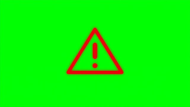 Glowing red warning triangle icon with an exclamation mark inside pulses to signal danger or caution
