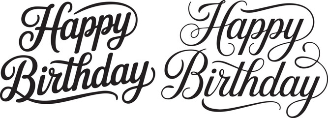Happy birthday elegant hand lettering illustration with decorative script typography in black for greeting cards invitations celebration design party branding and festive prints © MDSUZON