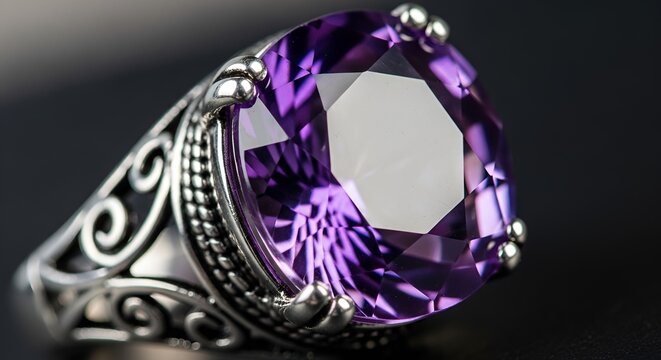 Luxury Amethyst Ring with Intricate Silver Setting