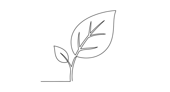 Minimalist line art of a sprouting seedling with two leaves, symbolizing growth and new beginnings.