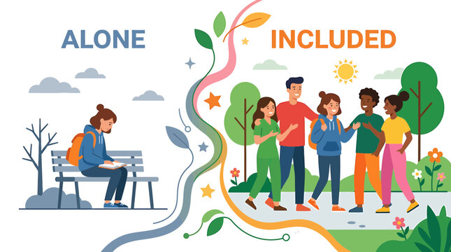 Illustrating the powerful distinction between the experience of being socially isolated and the profound benefits of feeling included, fostering community and belonging