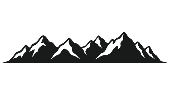 Vector illustration of mountain range silhouette, black and white landscape icon, mountain peaks