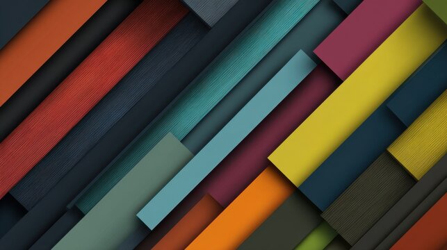 Geometric Harmony: A vibrant abstract composition features a mosaic of overlapping rectangular forms, each bathed in a spectrum of vivid hues.