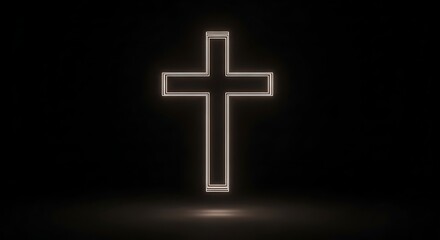 Fototapeta premium Neon Cross Light in Dark Background Modern Religious Symbol