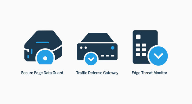 Secure edge data guard traffic defense gateway edge threat monitor icons for network security protection technology information firewall antivirus cybersecurity computing