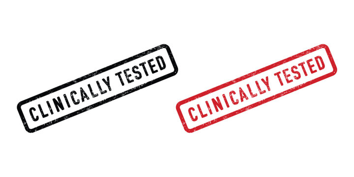 Clinically tasted stamp. Red clinically tasted rubber stamp isolated on white background