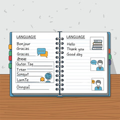 A notebook with language translations © kalimi