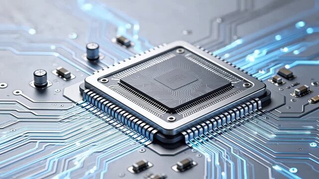 Closeup of a microchip on a circuit board